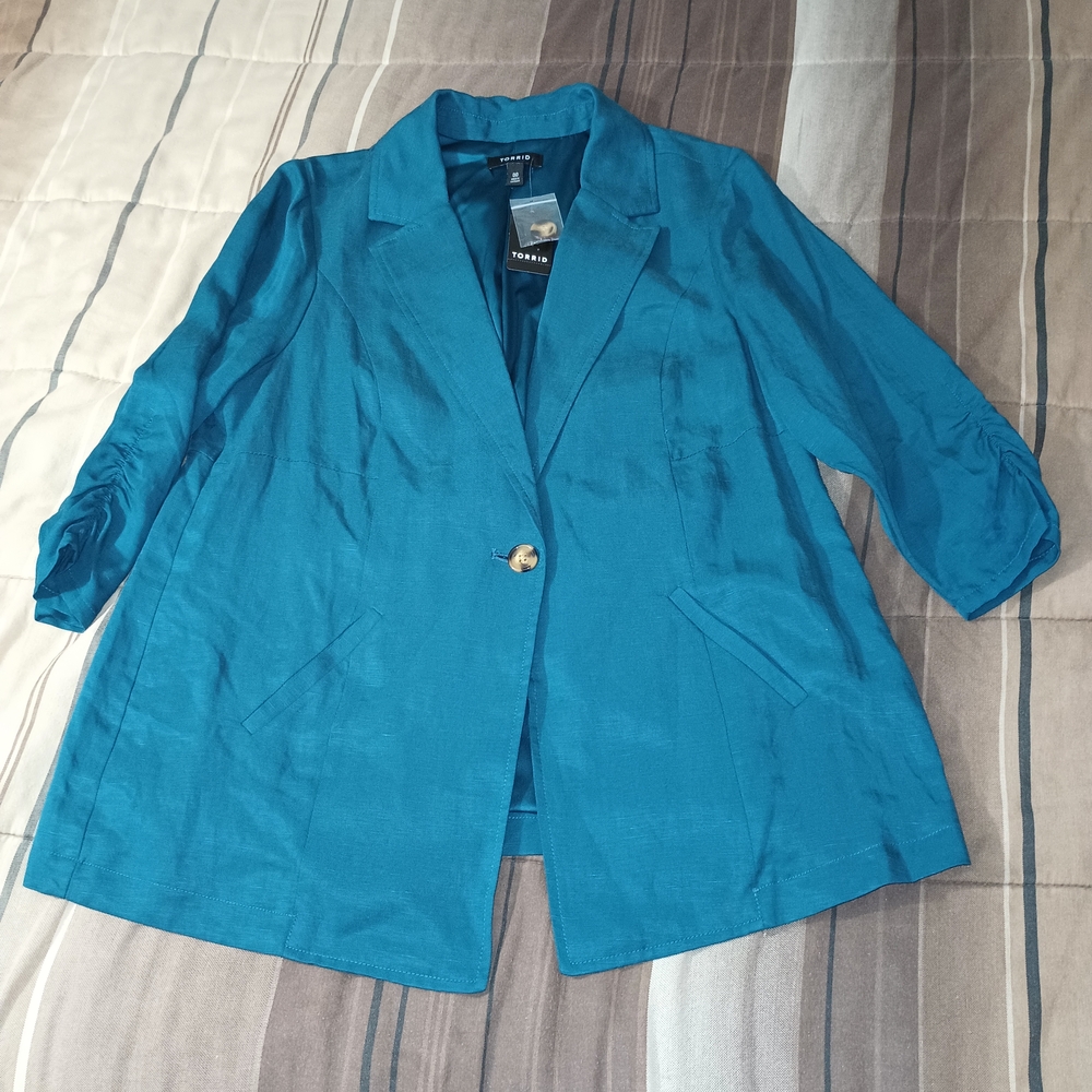 Torrid Studio Linen‎ Legion Blue Blazer 00 M/L 10 - Picture 3 of 13
